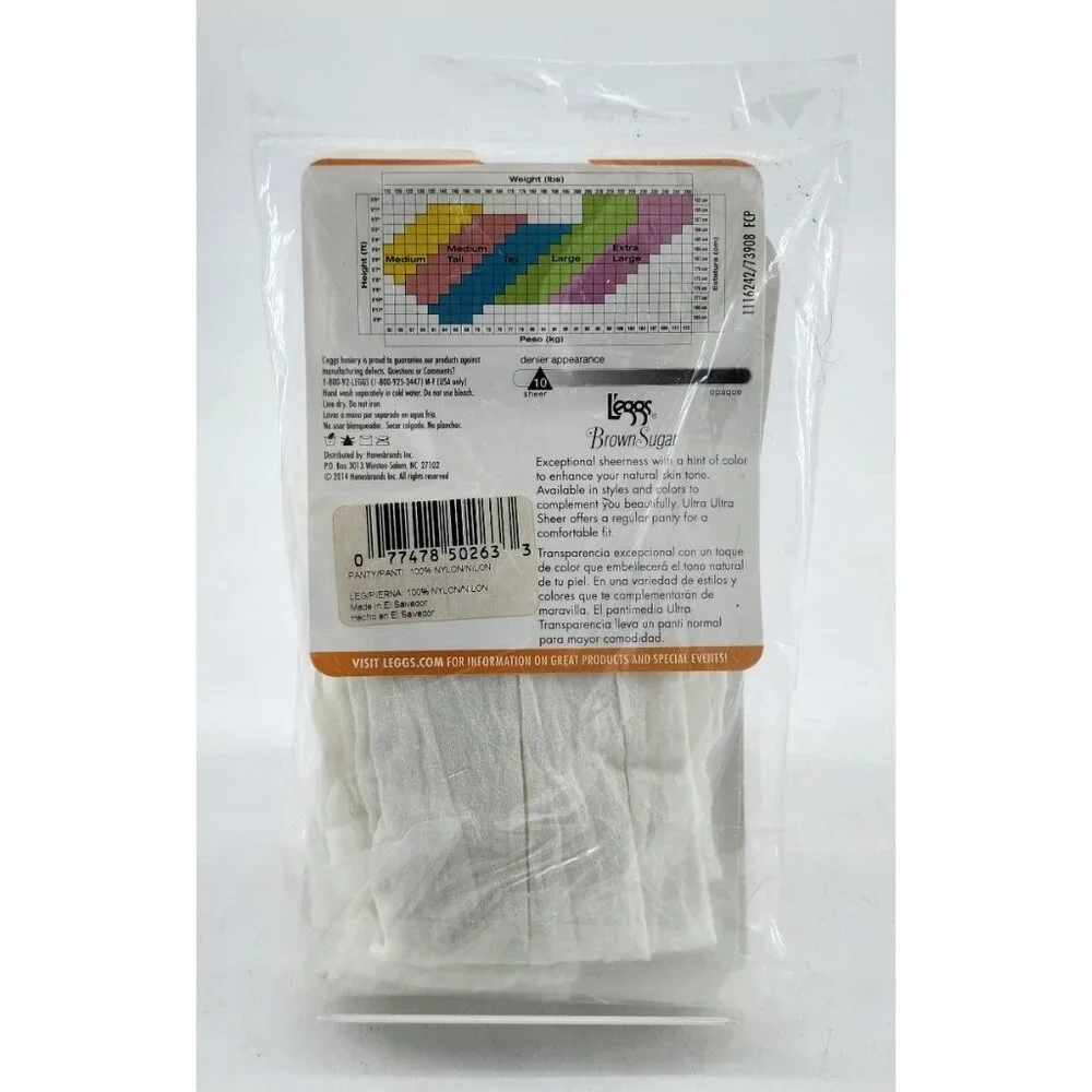 L'eggs Brown Sugar Ultra Ultra Sheer Sandalfoot Pantyhose 50263 White Size Large